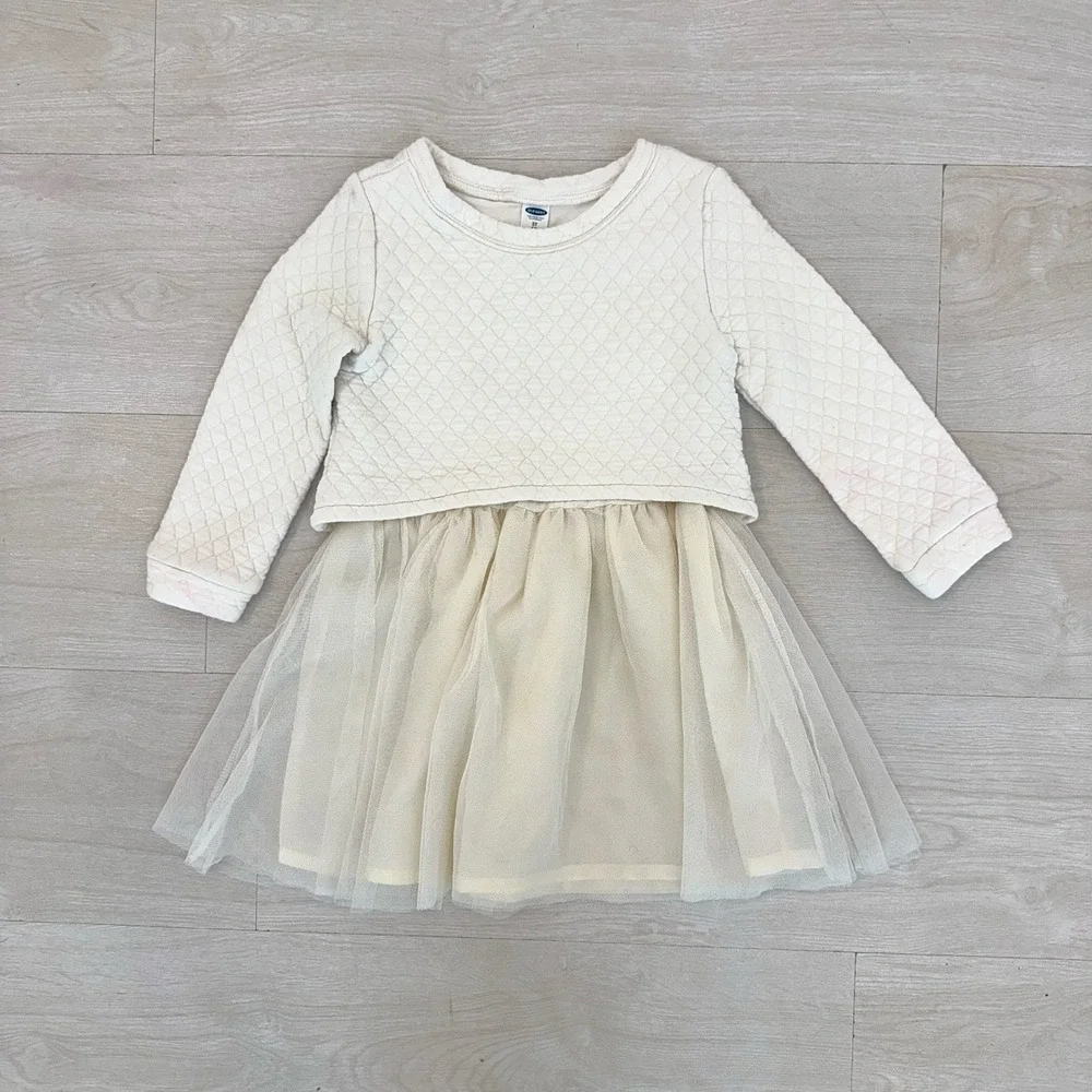 Old Navy Cream Quilted Top Tulle Skirt Dress‎ Baby Toddler Girls 5T